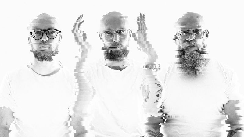 Black and white glitch portrait of the three members of SVIN